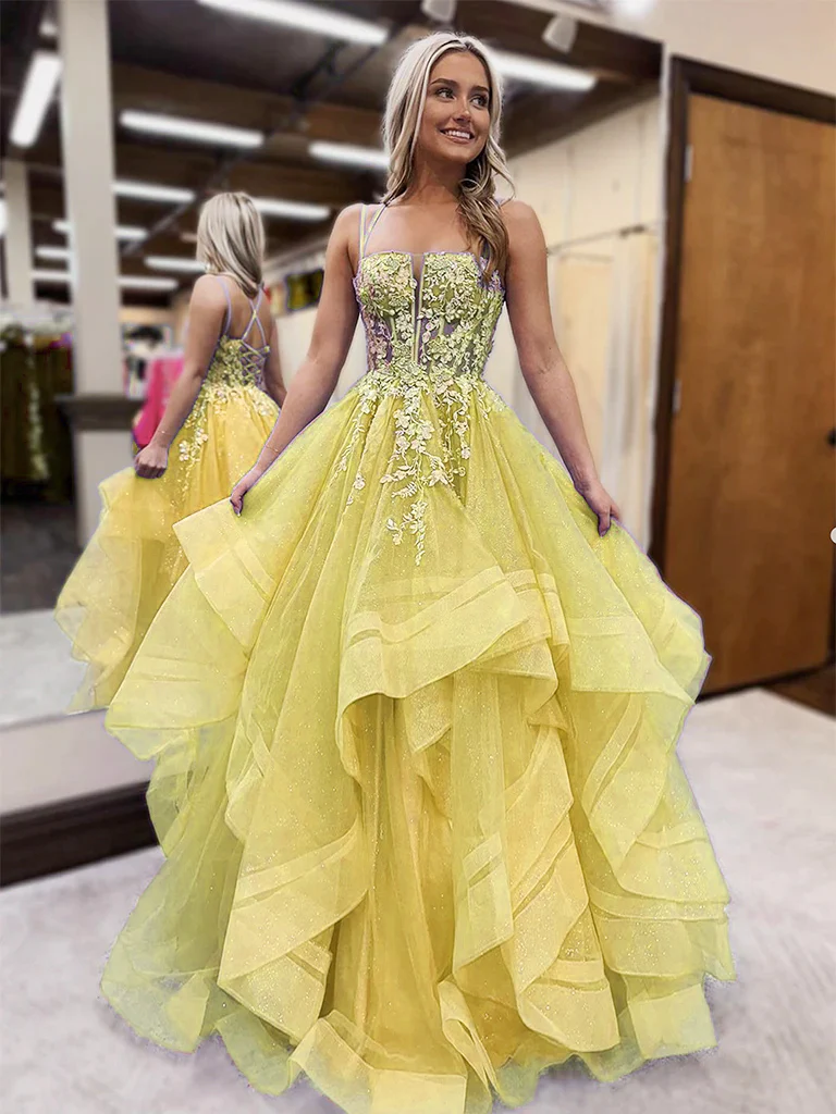 Purple A-Line Tulle Lace Long Prom Dress, Purple Long Graduation Dress - Deanwangkt