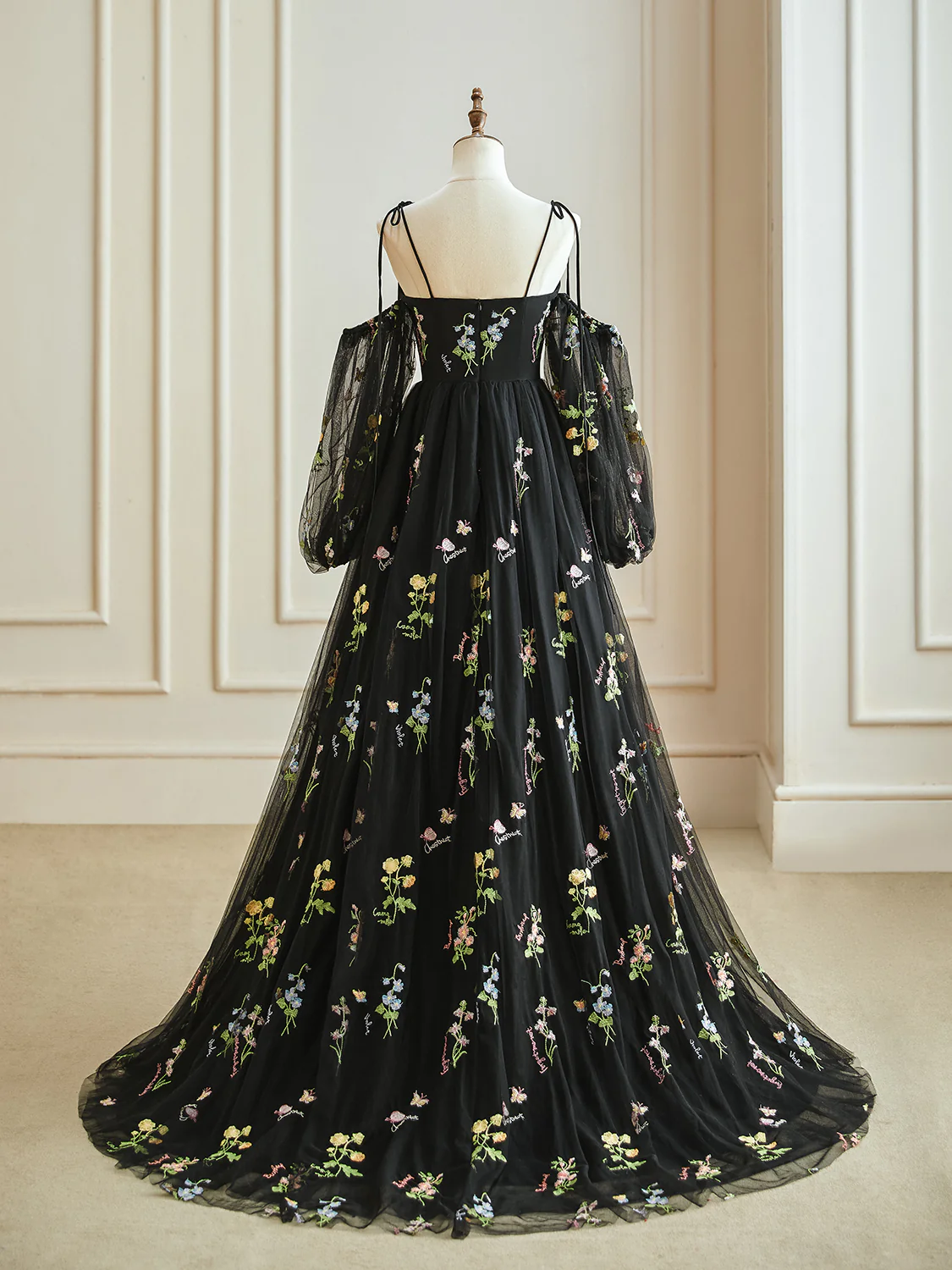 A-Line Sweetheart Neck Tulle Lace Black Long Prom Dress, Black Long Evening Dress - Deanwangkt