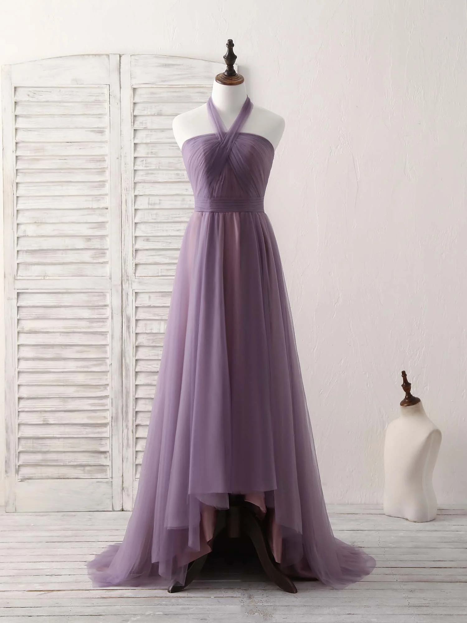 A-Line Tulle High Low Long Prom Dress Simple Bridesmaid Dress - Deanwangkt