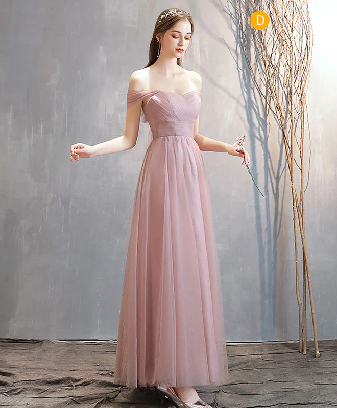 Simple Pink Tulle Long Prom Dress Pink Tulle Bridesmaid Dress - Deanwangkt