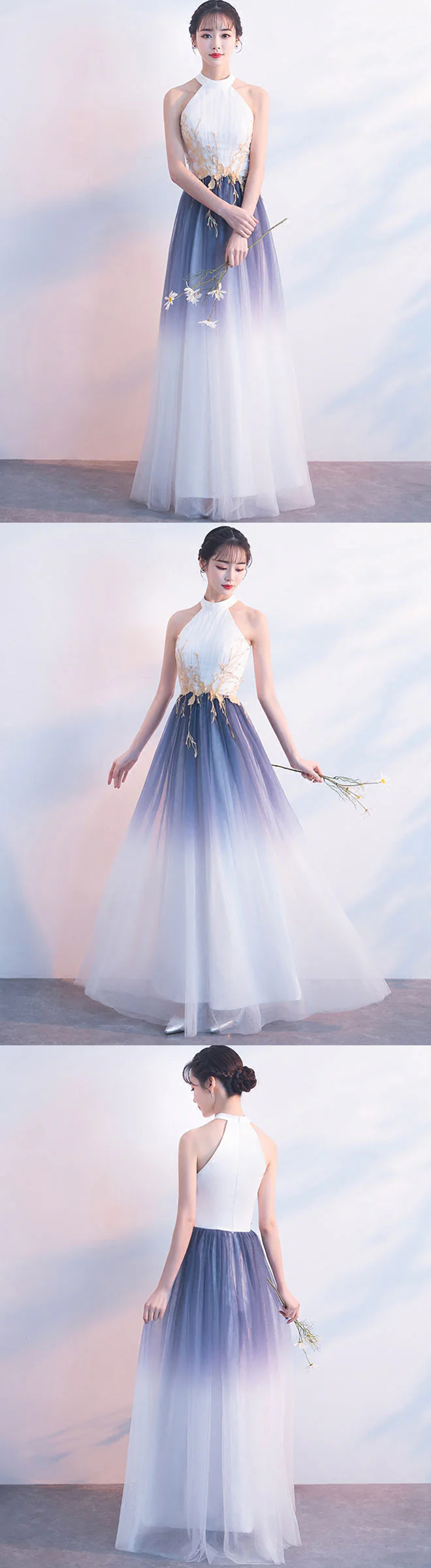 White Tulle Lace Long Prom Dress, White Evening Dress - Deanwangkt