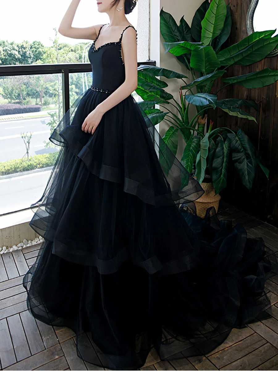 Elegant Black Long Prom Dress, Black Formal Graduation Evening Dresses - Deanwangkt