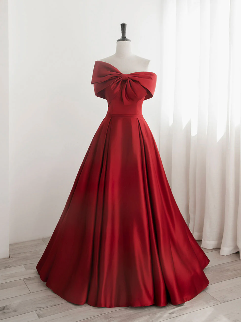 A-Line Satin Red Long Prom Dresses, Red Long Formal Dresses - Deanwangkt