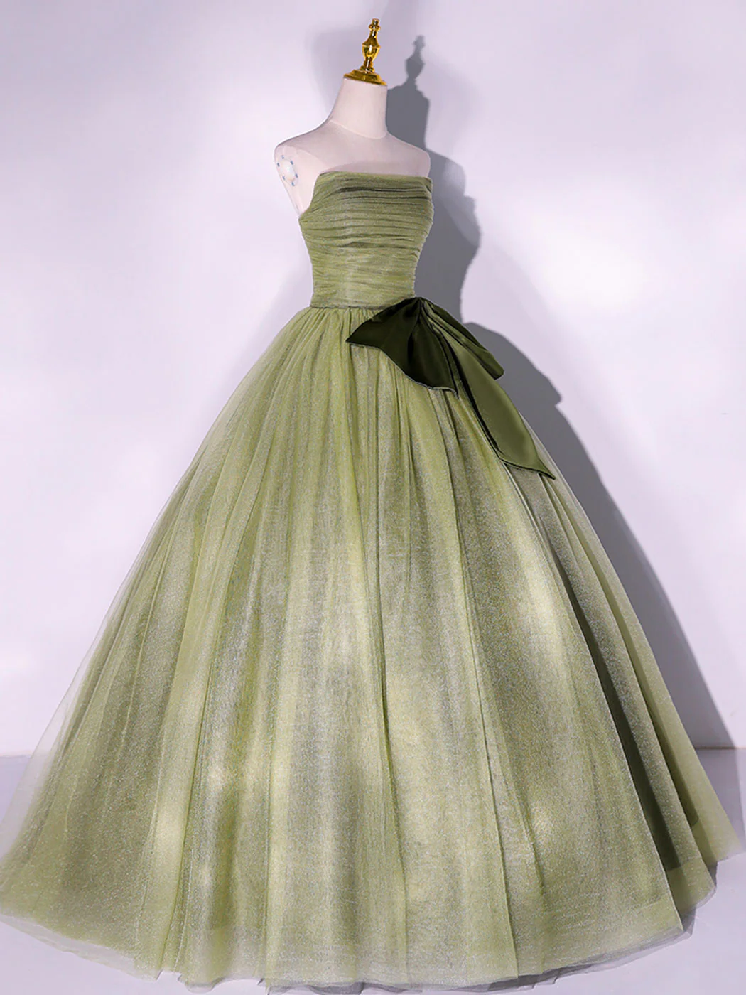 A Line Tulle Green Long Prom Dress, Green Tulle Evening Party Dresses - Deanwangkt