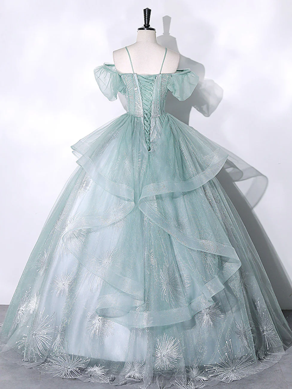 Green Tulle Lace Long Prom Dresses, Green Lace Long Sweet 16 Dress - Deanwangkt