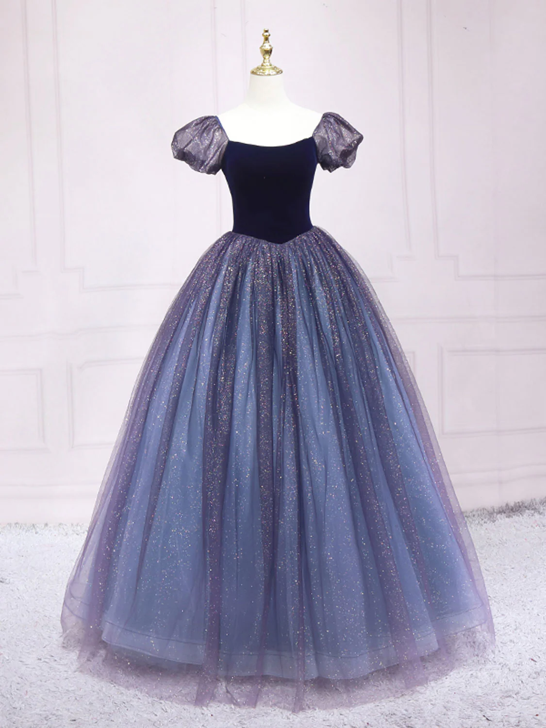 Purple Tulle Long Prom Dresses, Shiny Purple Tulle Formal Gown Sweet 16 Dress - Deanwangkt