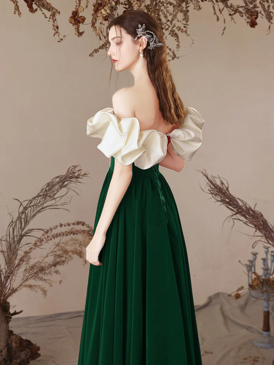 A-Line Sweetheart Neck Velvet Green Long Prom Dress, Green Long Formal Dress - Deanwangkt