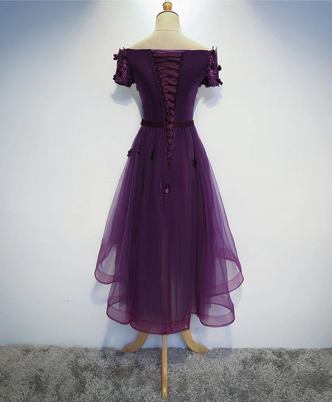 Cute Purple High Low Prom Dress, Purple Homecoming Dresses - Deanwangkt