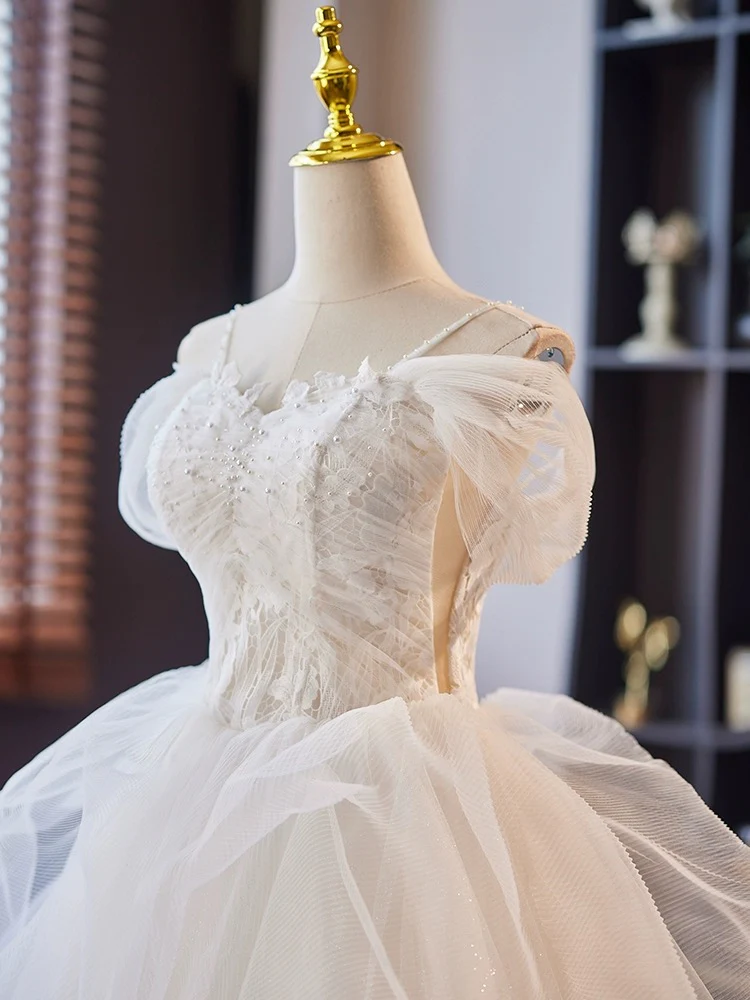 A-Line Off Shoulder Tulle Lace Short Prom Dress, White Homecoming Dress - Deanwangkt