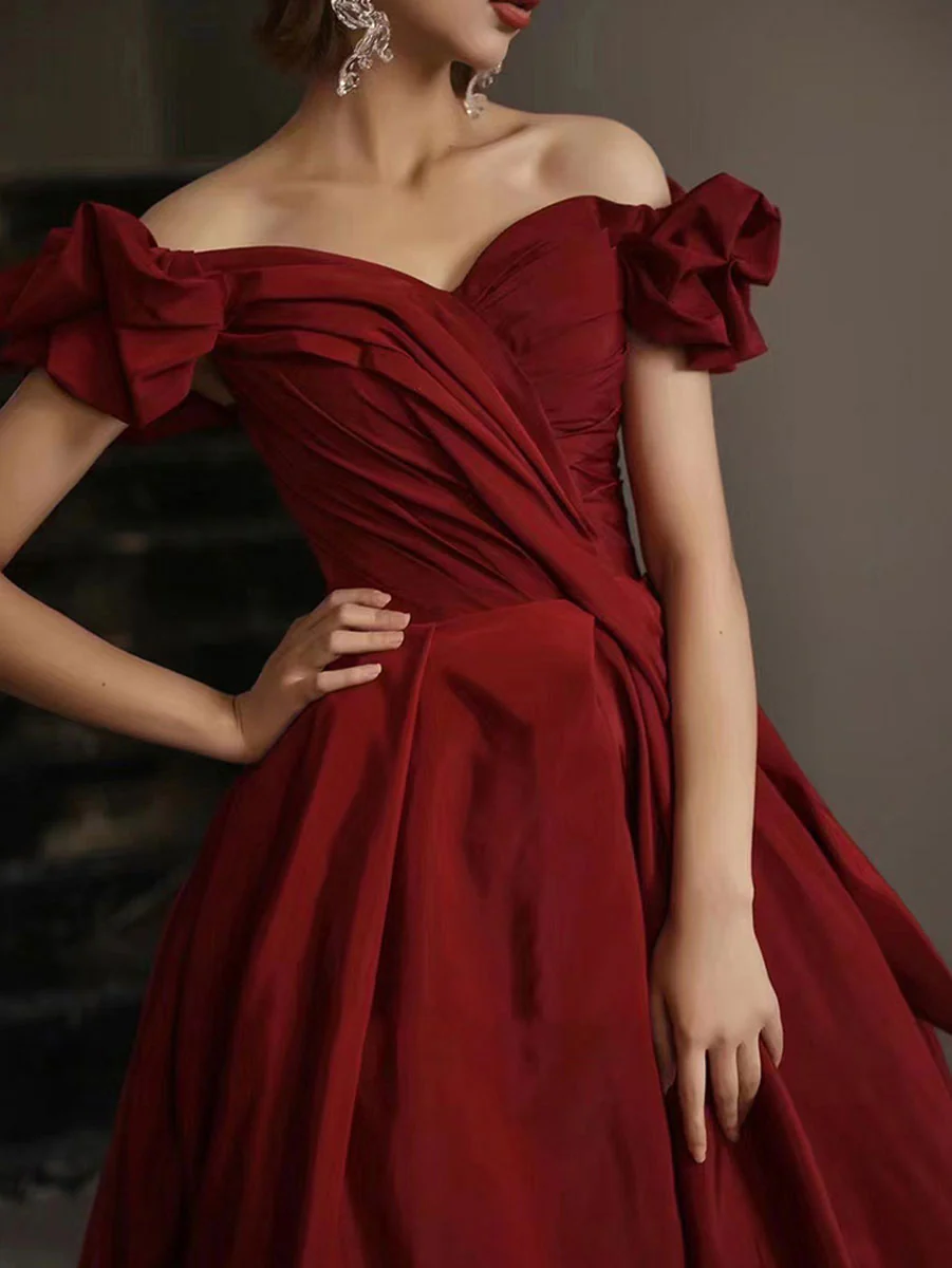 Simple Burgundy Satin Long Prom Dress, Burgundy Bridesmaid Dress - Deanwangkt