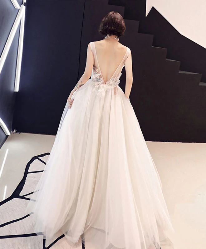 Champagne Lace Tulle Long Prom Dress, Evening Dress - Deanwangkt