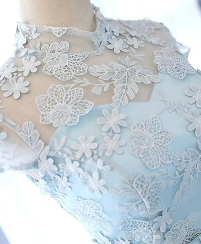 Cute Blue Lace Tulle Short Prom Dress. Cute Homecoming Dress - Deanwangkt