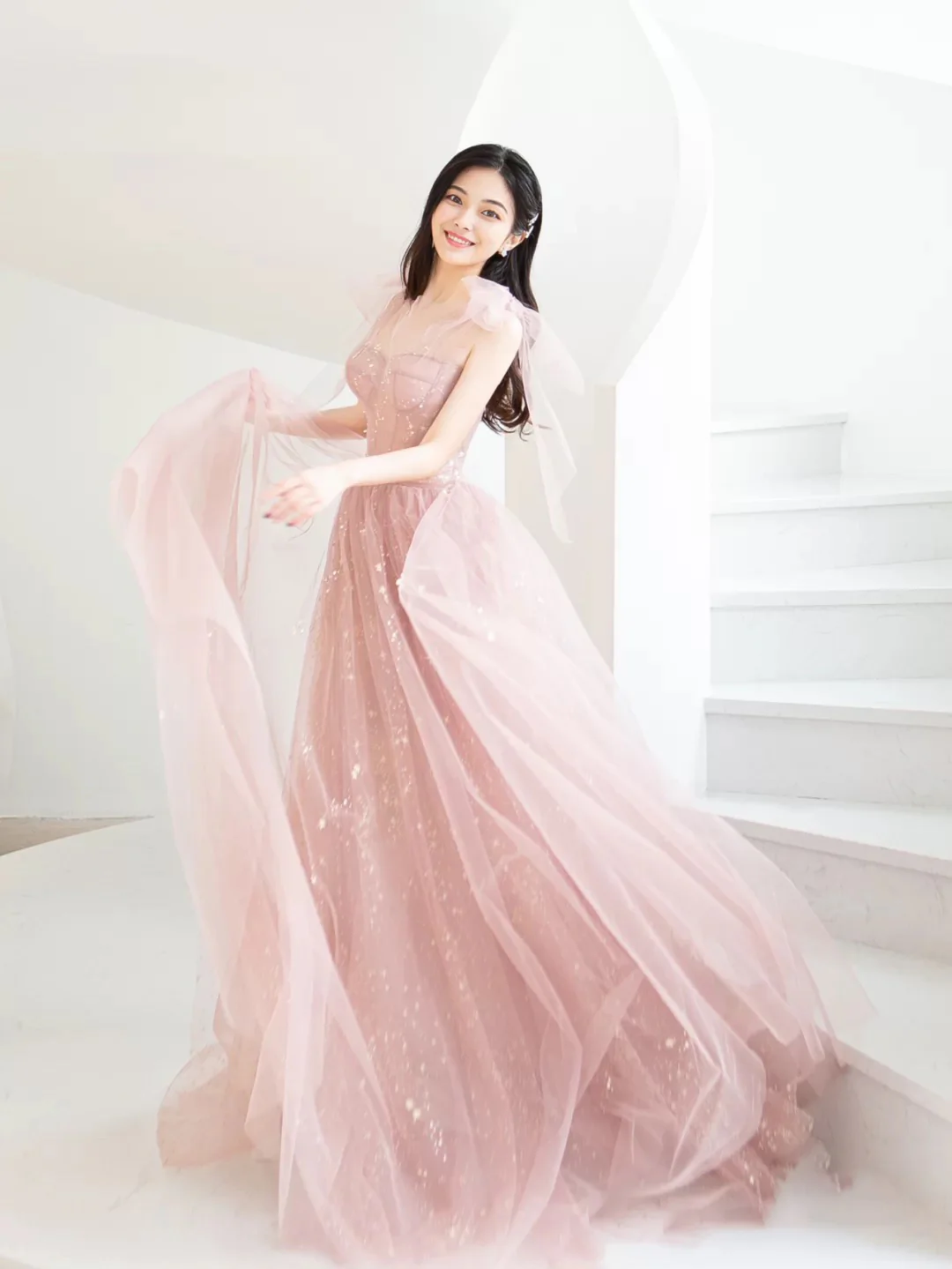 Simple Pink A Line Tulle Long Prom Dress, Pink Tulle Formal Dress - Deanwangkt