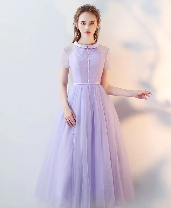 Gray High Neck Tulle Lace Prom Dress Tulle Lace Evening Dress - Deanwangkt
