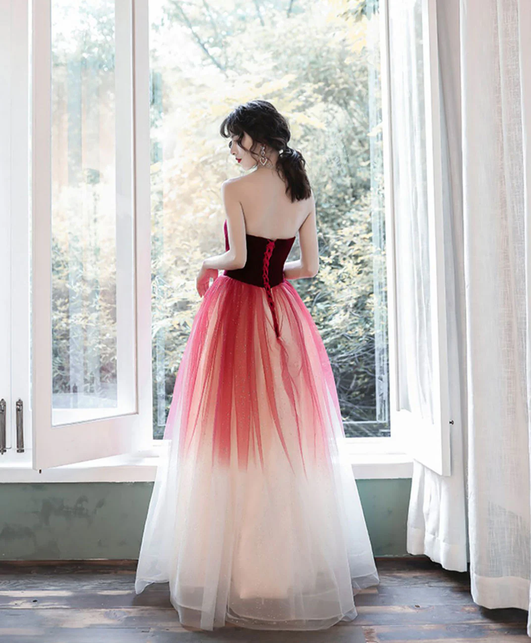 Unique A Line Burgundy Long Prom Dress, Burgundy Long Evening Dress - Deanwangkt
