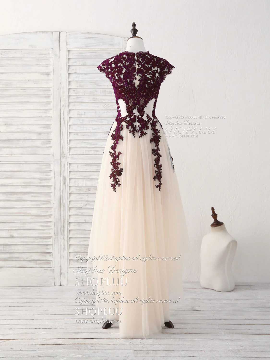 Burgundy Lace Tulle High Low Prom Dress Burgundy Bridesmaid Dress - Deanwangkt