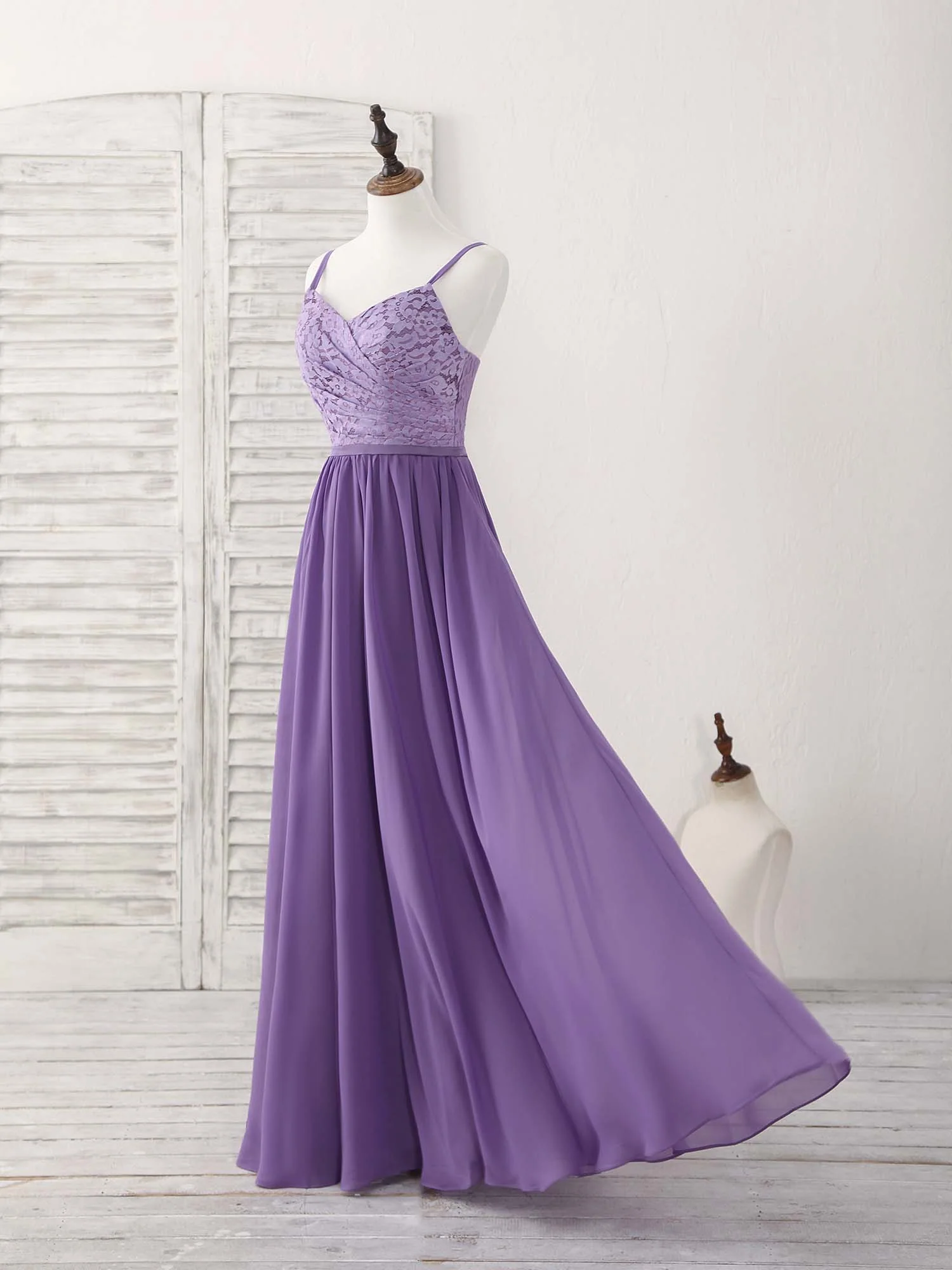 Purple Lace Chiffon Long Prom Dress Purple Bridesmaid Dress - Deanwangkt