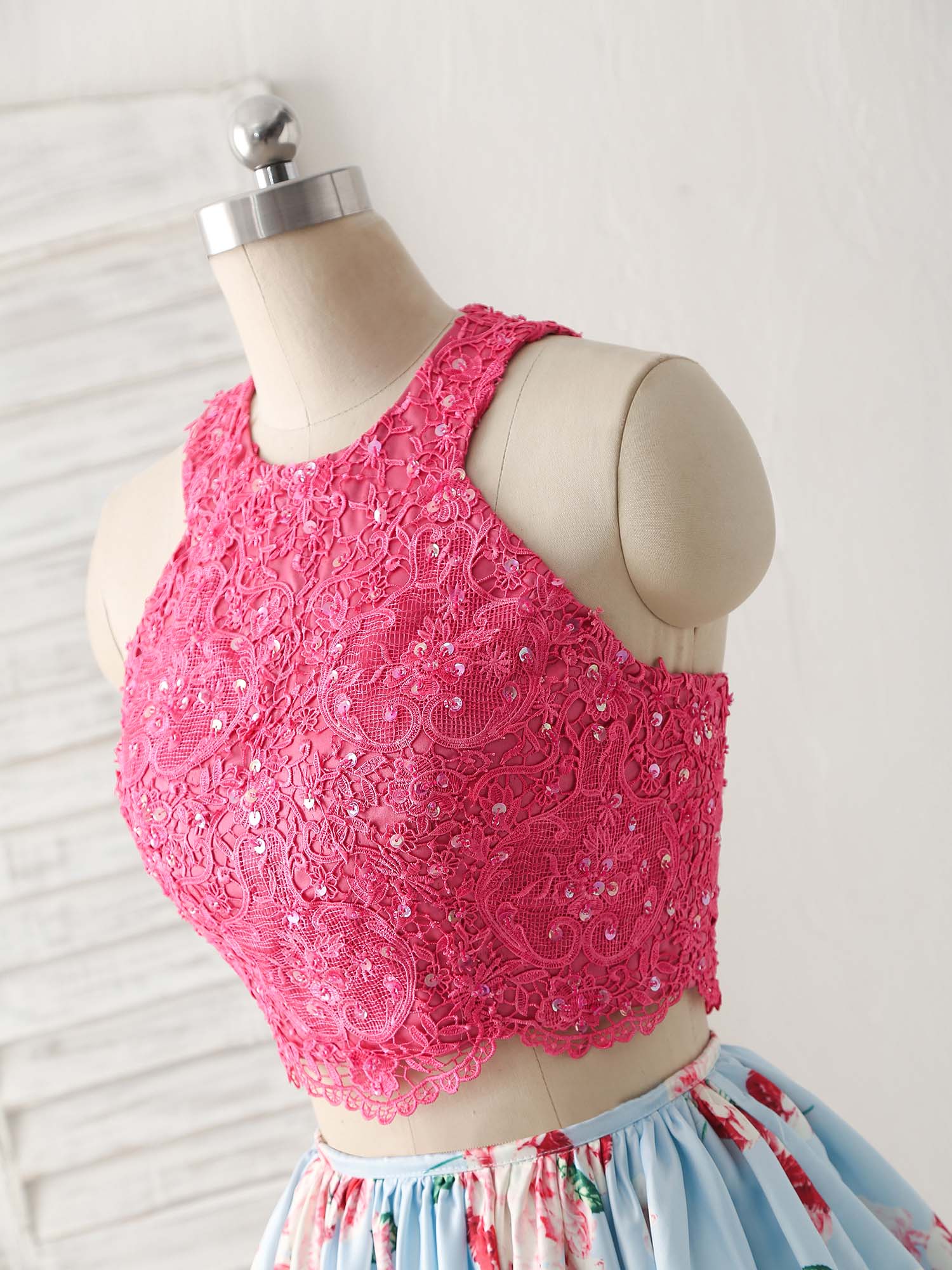 Cute Two Pieces Lace Satin Short Prom Dress Blue Homecoming Dress - Deanwangkt