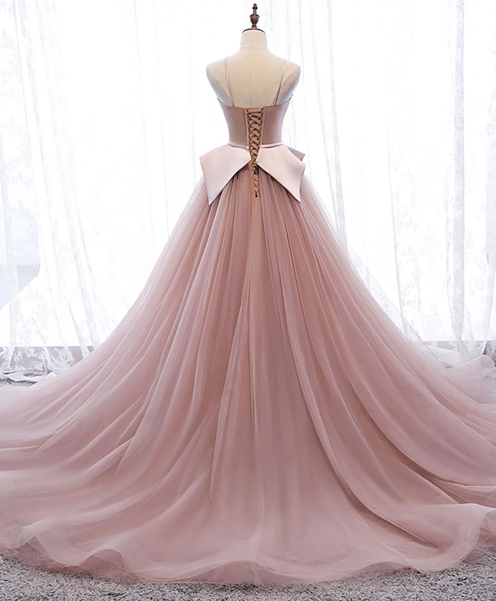 Pink Sweetheart Tulle Long Prom Gown Pink Tulle Formal Dress - Deanwangkt