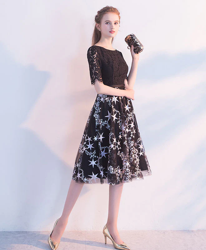 Black Lace Tulle Short Prom Dress Tulle Lace Homecoming Dress - Deanwangkt