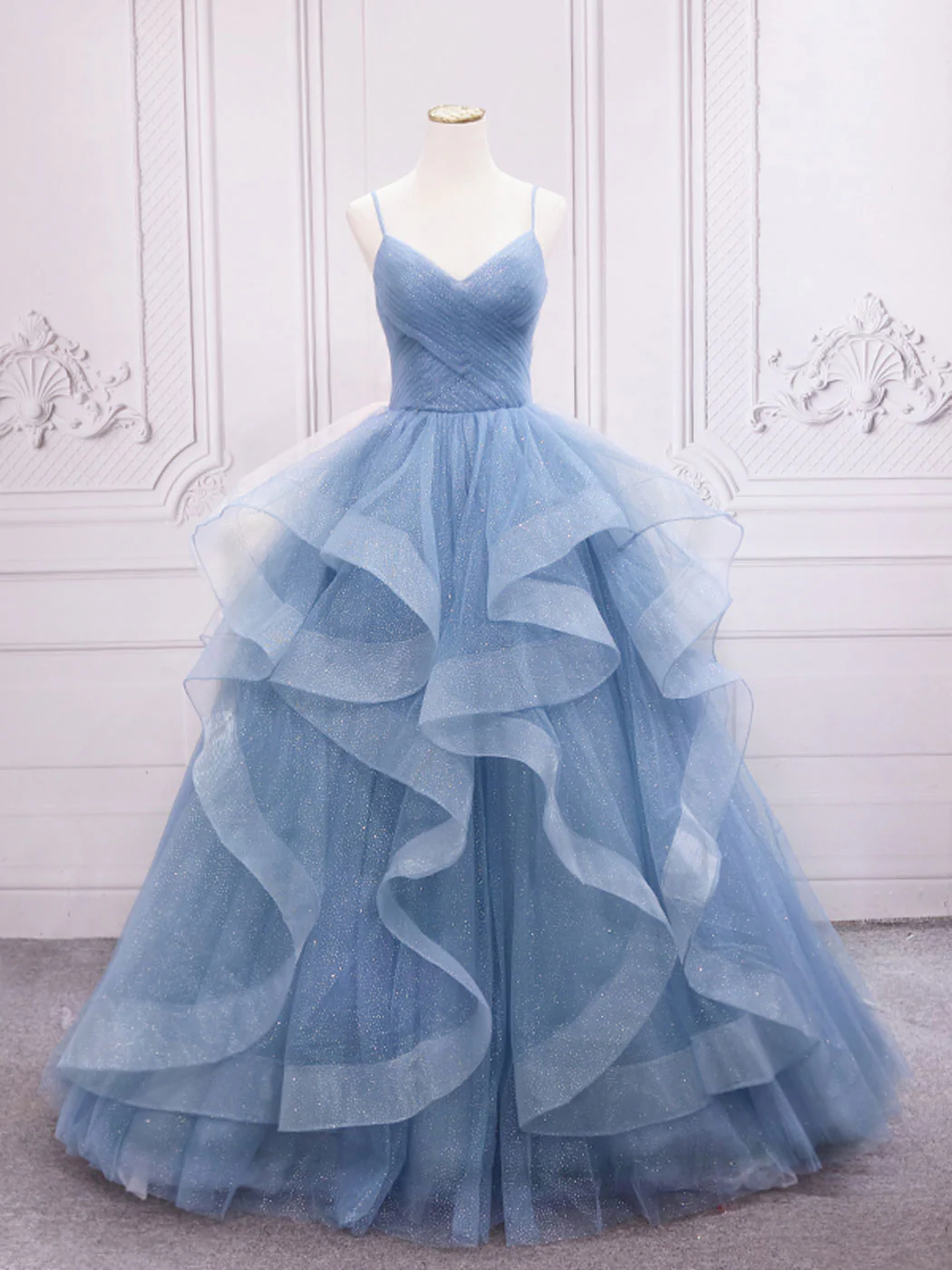 Blue Tulle Long Prom Dresses, Blue Tulle Formal Dresses Sweet 16 Dress - Deanwangkt