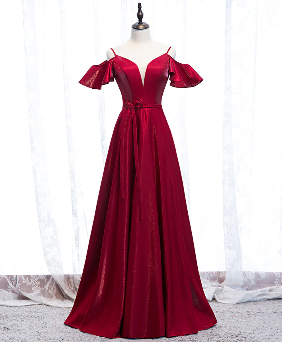 Simple Satin Burgundy Long Prom Dress Burgundy Formal Dress - Deanwangkt