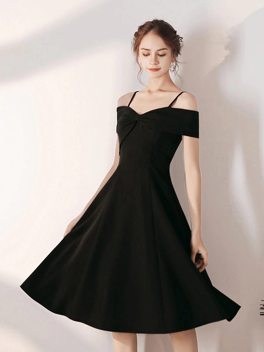 Simple Black Off Shoulder Short Prom Dress, Black Homecoming Dress - Deanwangkt
