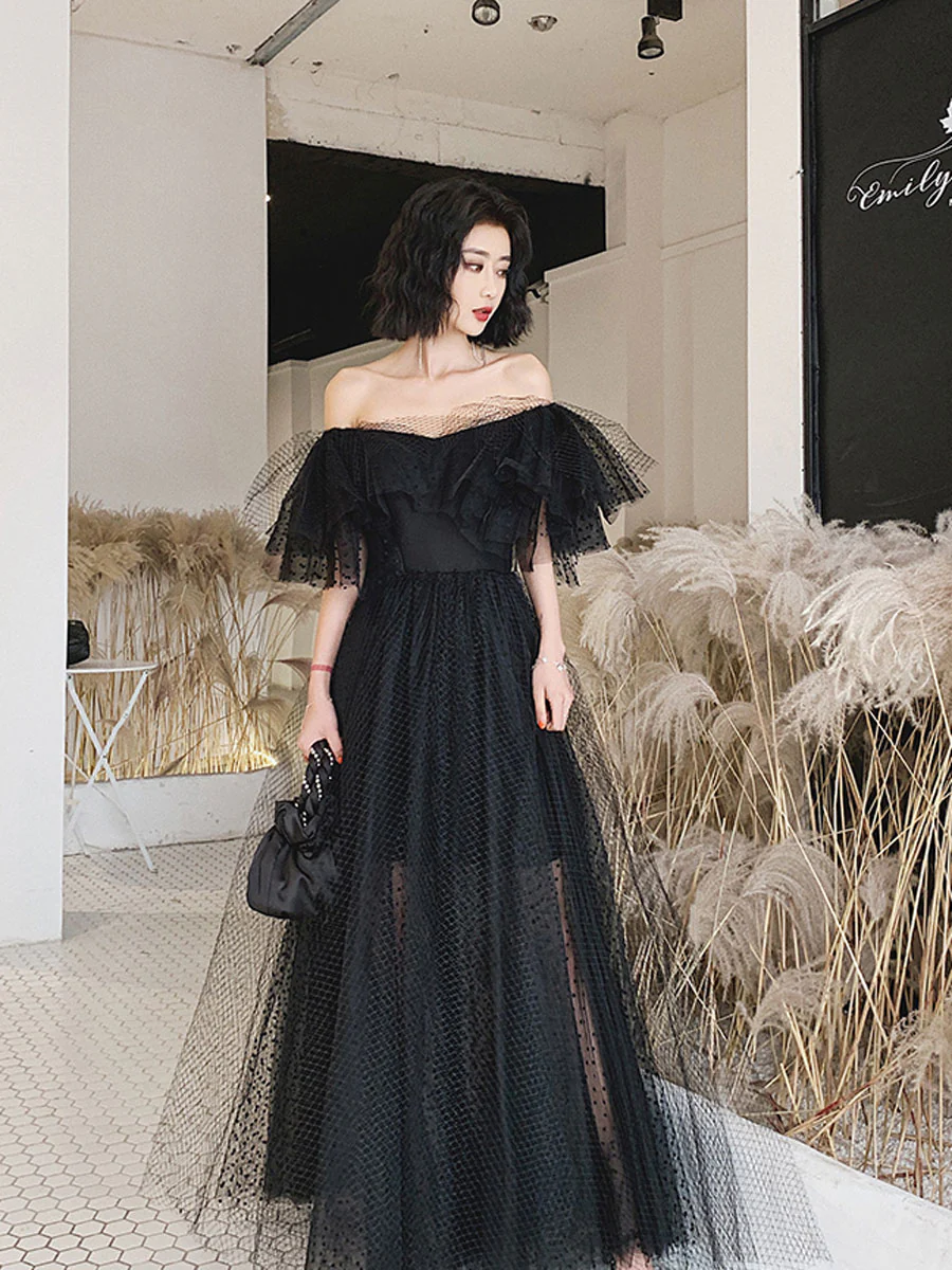 Black Tulle Long Prom Dress, Formal Dress Black Graduation Dresses - Deanwangkt