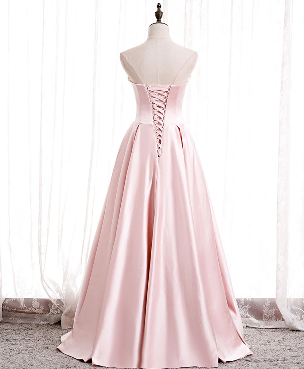 Simple Pink Satin Long Prom Dress, Pink Formal Bridesmaid Dress - Deanwangkt