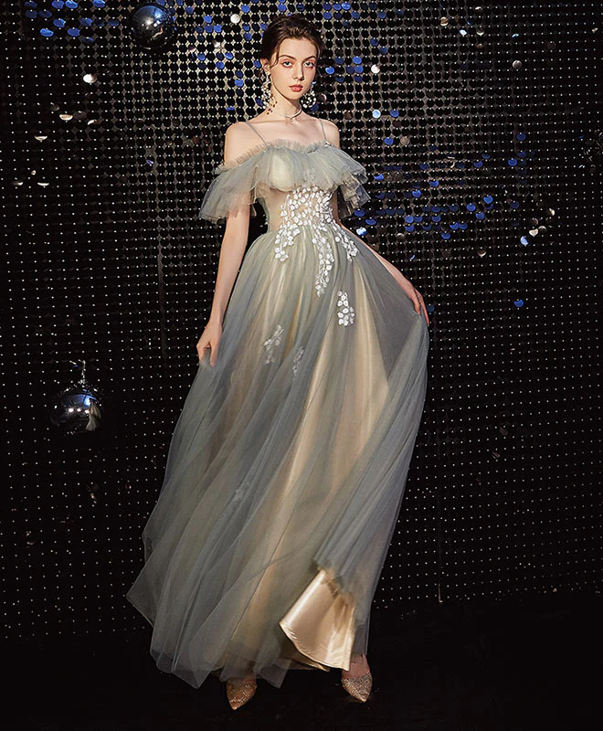 Light Green Tulle Lace Long Prom Dress Green Evening Dress - Deanwangkt