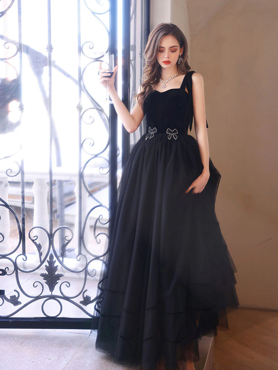 Black Sweetheart Tulle Long Prom Dress, Black Tulle Formal Graduation Dresses - Deanwangkt
