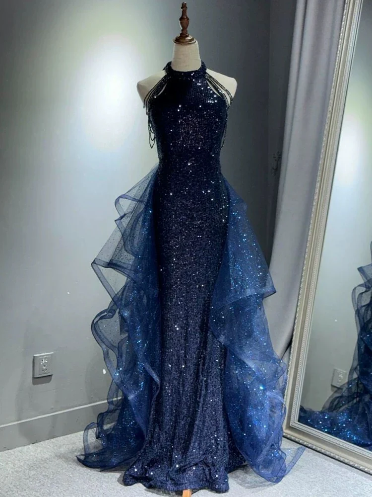A-Line Tulle Sequin Black Long Prom Dress, Black Long Formal Dress - Deanwangkt