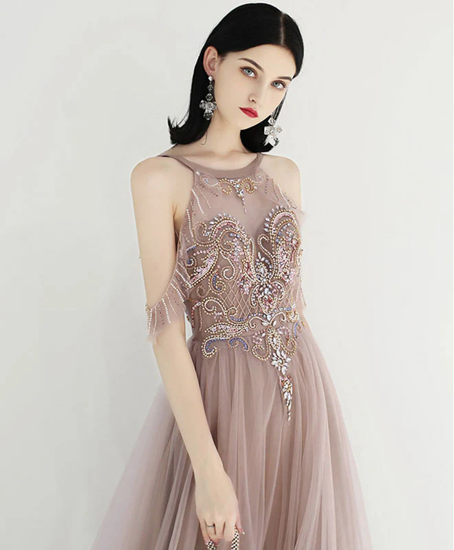 Unique Tulle Beads Long Prom Dress, Tulle Formal Dress - Deanwangkt