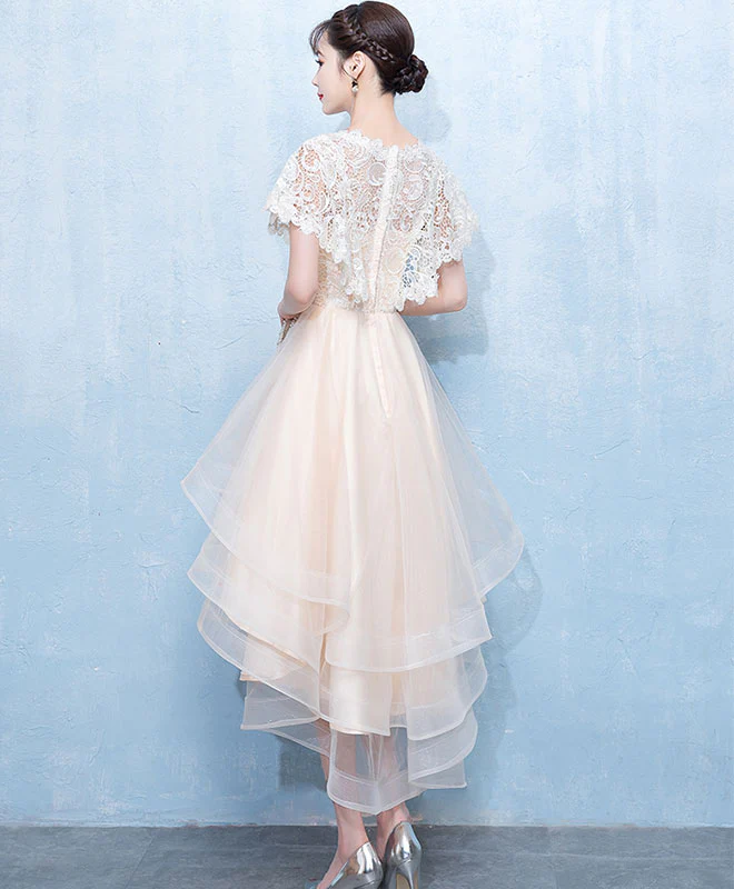 Champagne Tulle Lace Short Prom Dress, Homecoming Dress - Deanwangkt