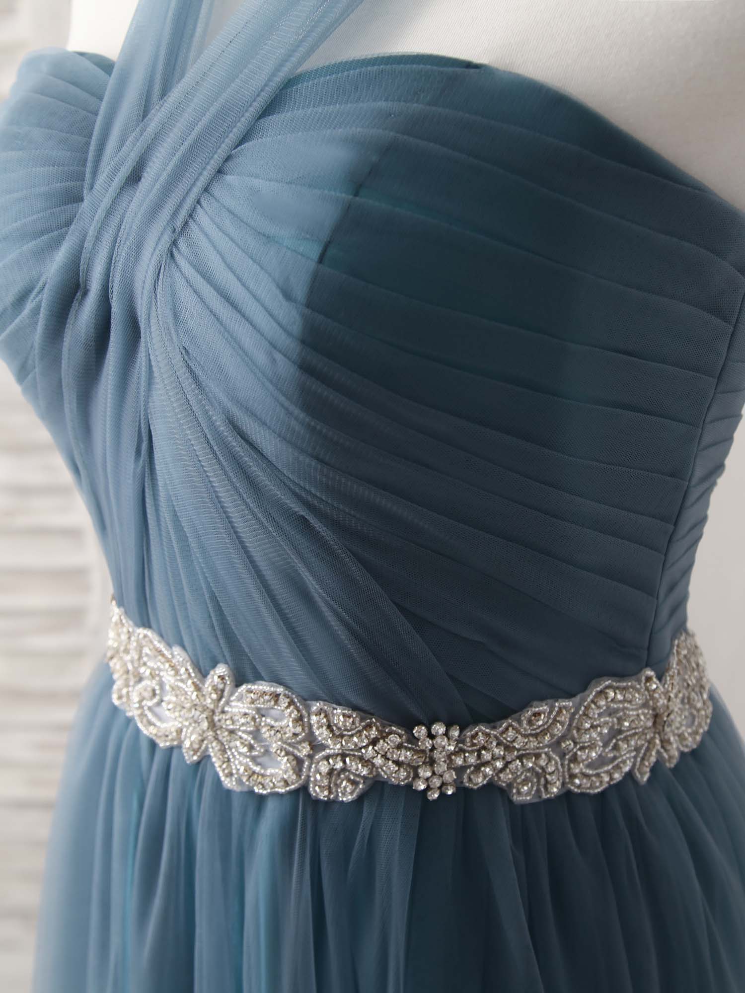 A-Line Gray Blue Tulle Long Bridesmaid Dress Gray Blue Prom Dress - Deanwangkt