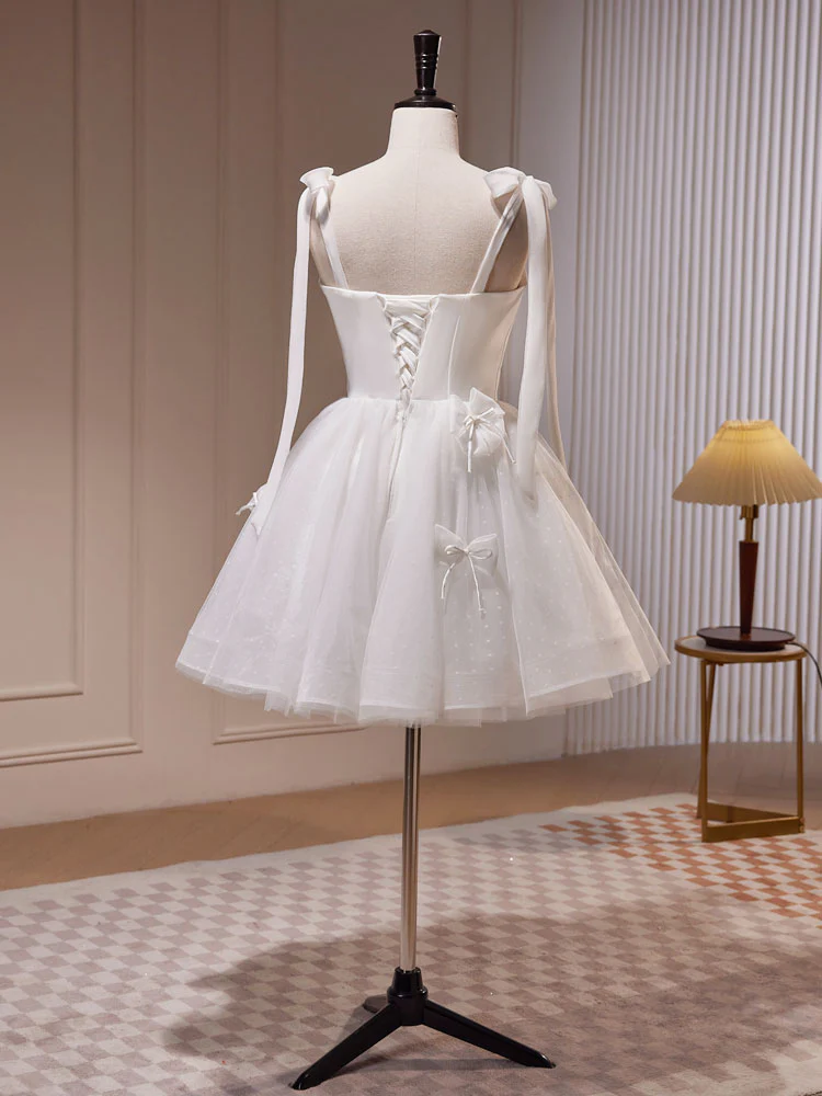 White A-Line Tulle Short Prom Dress, Cute White Homecoming Dress - Deanwangkt