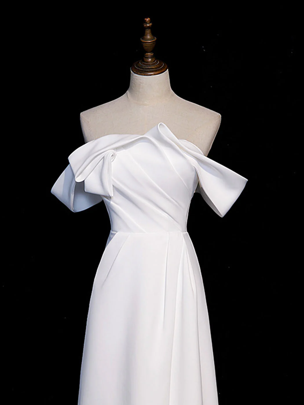 Simple White Off Shoulder Satin Long Prom Dress, White Long Formal Dress - Deanwangkt
