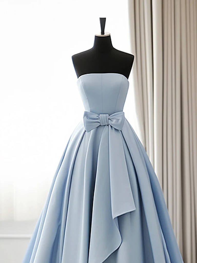 A-Line Blue Satin Long Prom Dress, Simple Satin Long Formal Dress - Deanwangkt