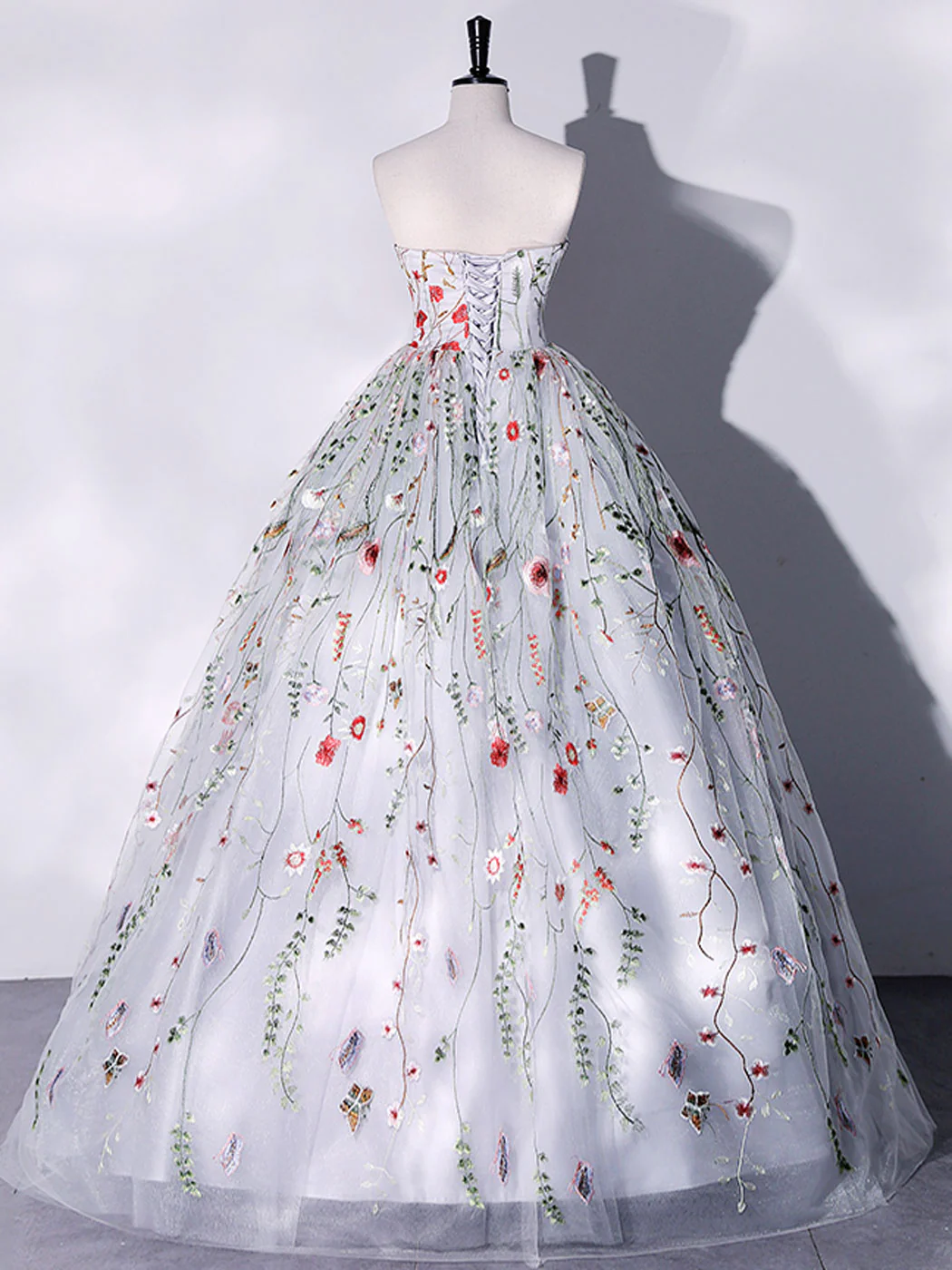 Gray A-LIne Tulle Long Prom Dress, Gray Formal Evening Dresses - Deanwangkt