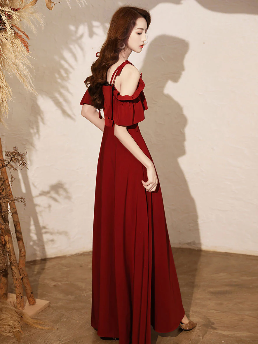 Simple Burgundy Satin Long Prom Dress, Burgundy Formal Dresses - Deanwangkt