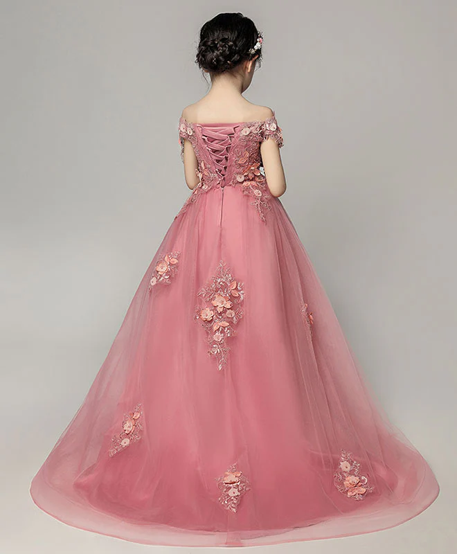 Pink Tulle Lace Flower Girl Dress, Cute Girls Dress - Deanwangkt