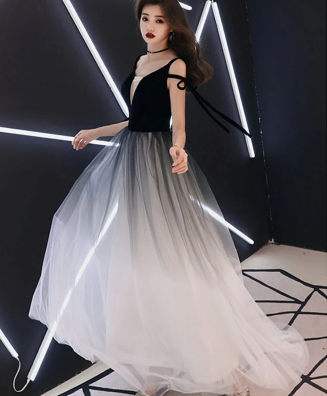 Simple Black Tulle Long Prom Dress, Black Evening Dress - Deanwangkt