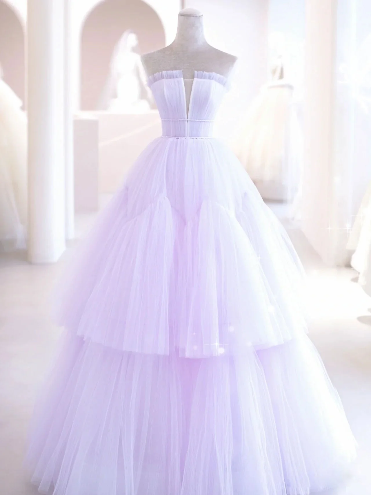 Purple A line Tulle Long Prom Dresses, Purple Evening Graduation Dresses - Deanwangkt