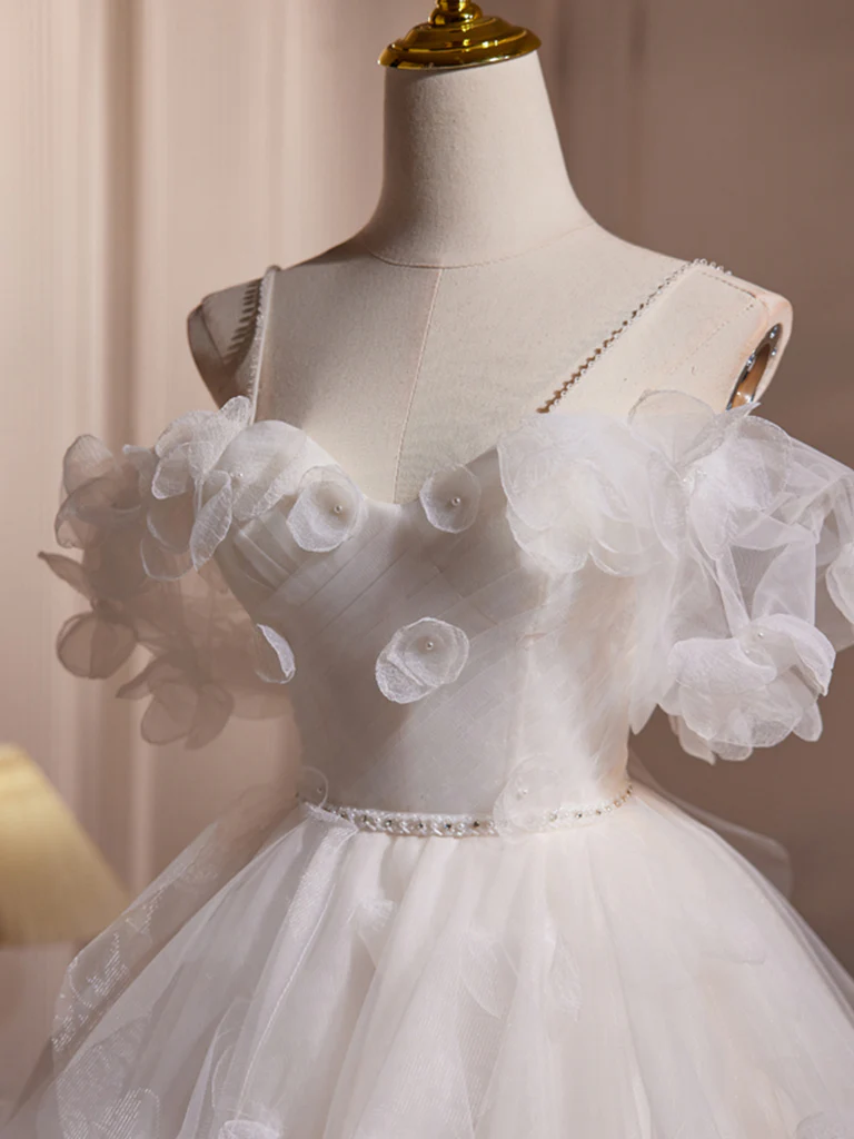 A-Line Off Shoulder Tulle White Short Prom Dress, Cute White Homecoming Dress - Deanwangkt