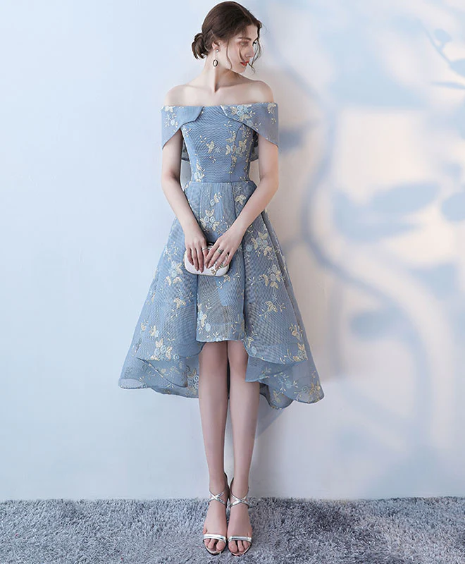 Unique Gray Blue Short Prom Dress, Gray Blue Homecoming Dress - Deanwangkt