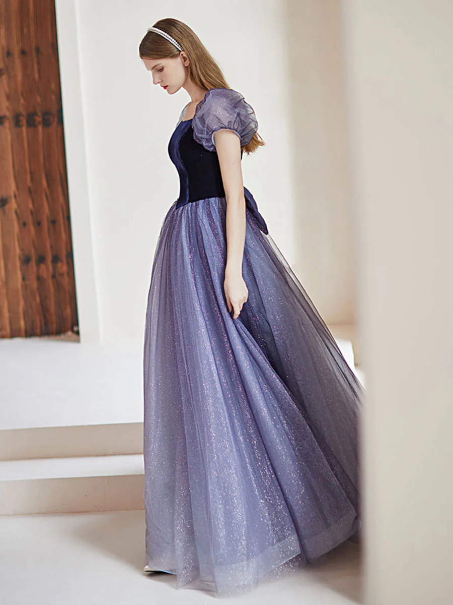 Purple A line Tulle Long Prom Dress, Purple Evening Dress - Deanwangkt