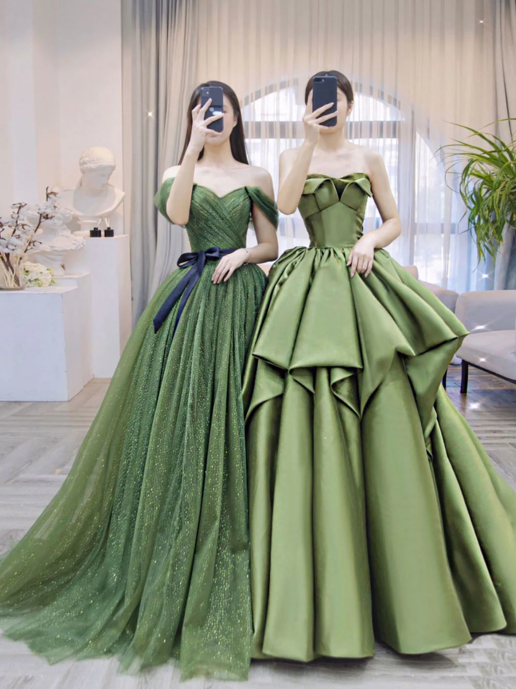 A-Line Tulle Off Shoulder Green Long Prom Dress, Green Formal Evening Dress - Deanwangkt