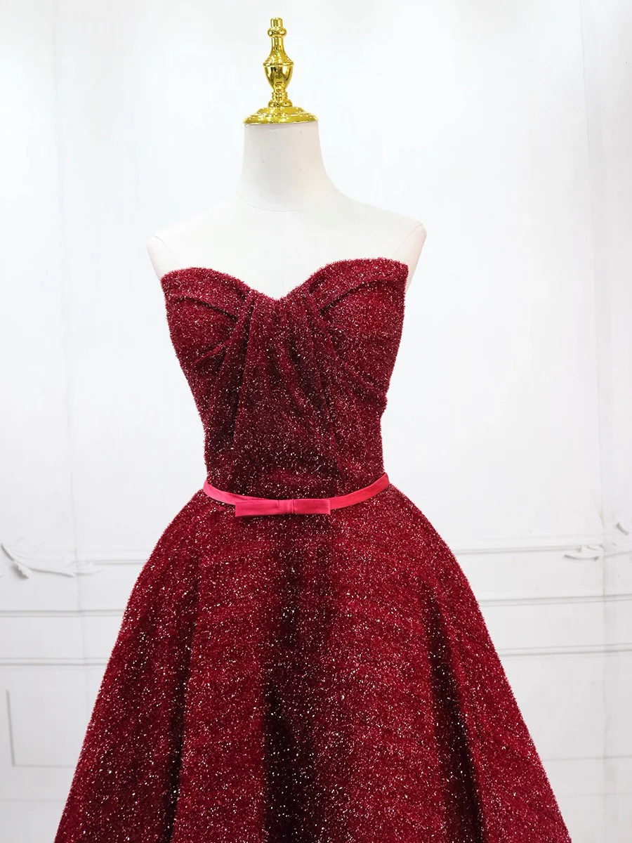 A-Line Sweetheart Neck Short Burgundy Prom Dress, Cute Burgundy Homecoming Dress - Deanwangkt