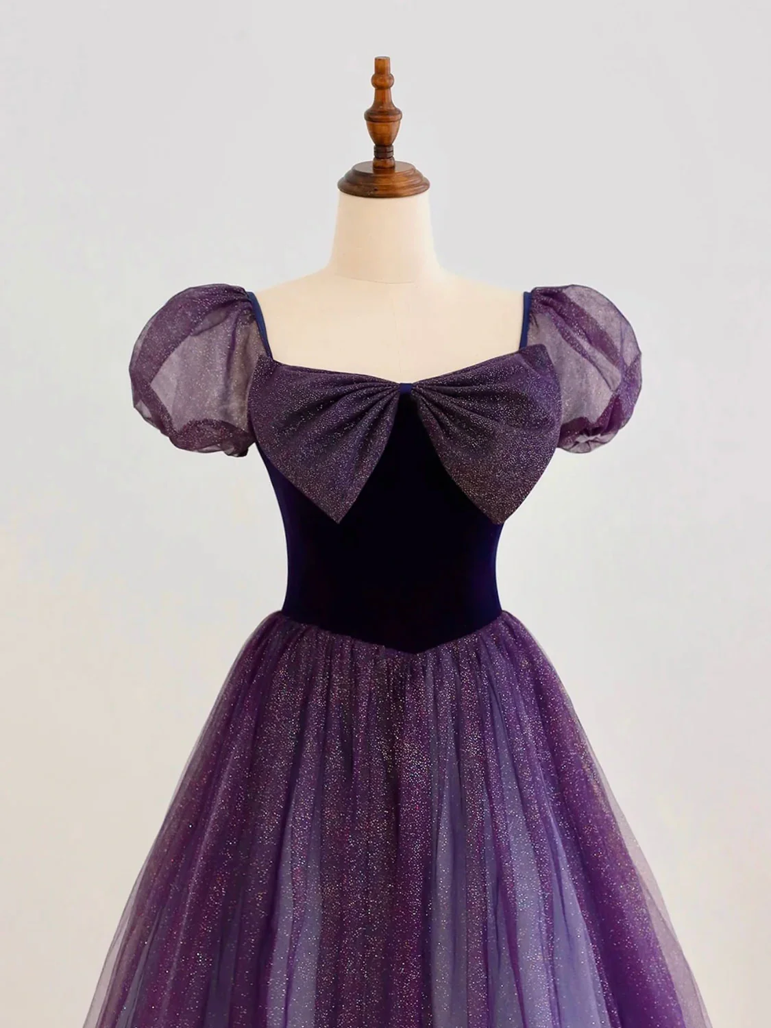 A-Line Purple Long Prom Dress, Purple Tulle Evening Dress - Deanwangkt