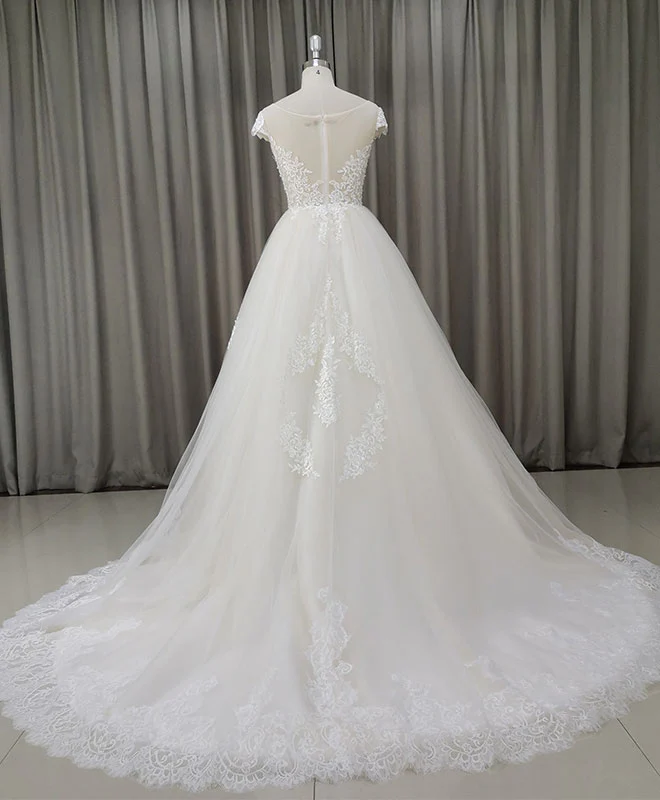 Light Champagne Tulle Lace Long Wedding Dress Lace Bridal Dress - Deanwangkt